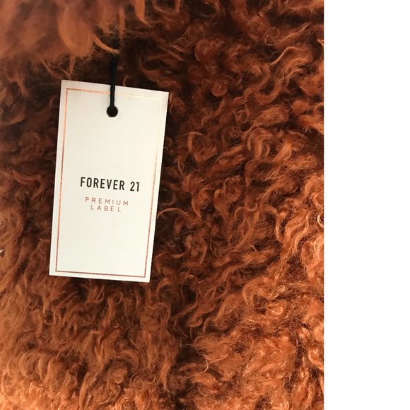 NWT Forever 21 Teddy Plush Fur Jacket Coat Brick Orange Copper Brown Shaggy - Picture 2 of 6